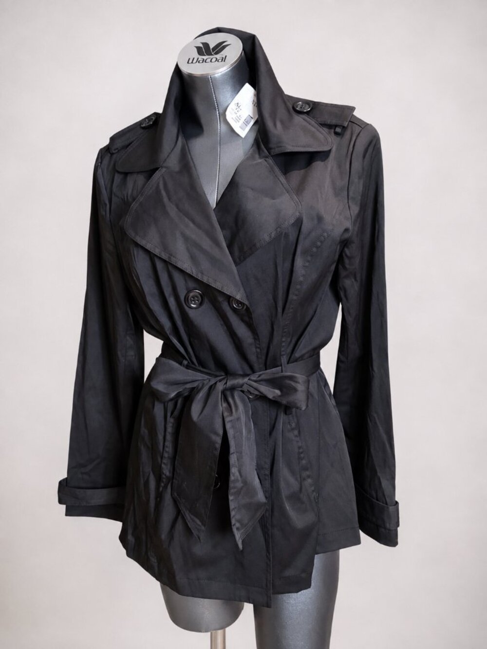 NWT Studio 1940 Black Belted Trench Coat Jacket XL Classic Lightweight - Picture 1 of 12